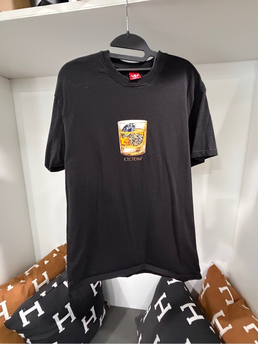 Icecream Black Tee with Whiskey Glass Graphic